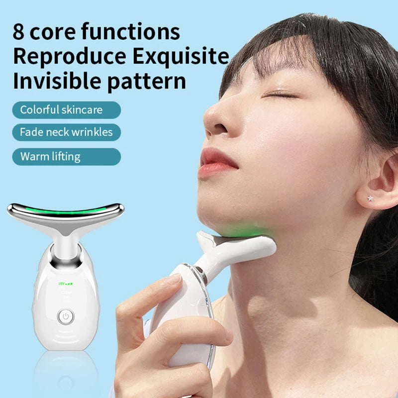 Electric Microcurrent Wrinkle Remover LED Photon Face Neck Beauty Device for Woman EMS Thermal Neck Lifting and Tighten Massager